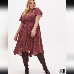 Torrid Blush Pink Floral Burnout Jacquard Wrap Midi Dress